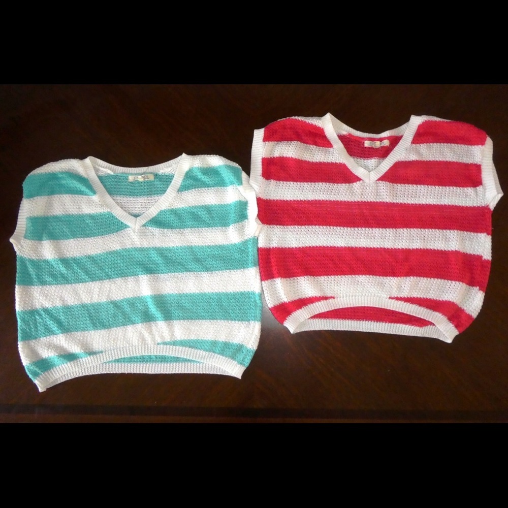 Turquoise, Fusion Pink and White Stripe Knit Tops